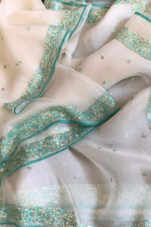 Beautiful Hand Embroidery Organza Silk Saree