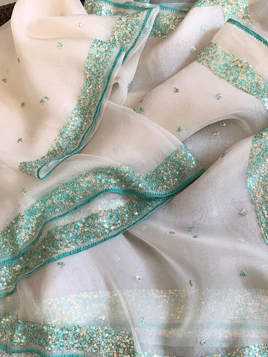Beautiful Hand Embroidery Organza Silk Saree