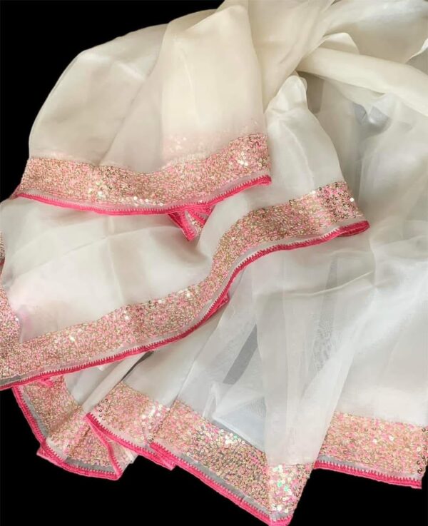 Beautiful Hand Embroidery Organza Silk Saree - Image 3