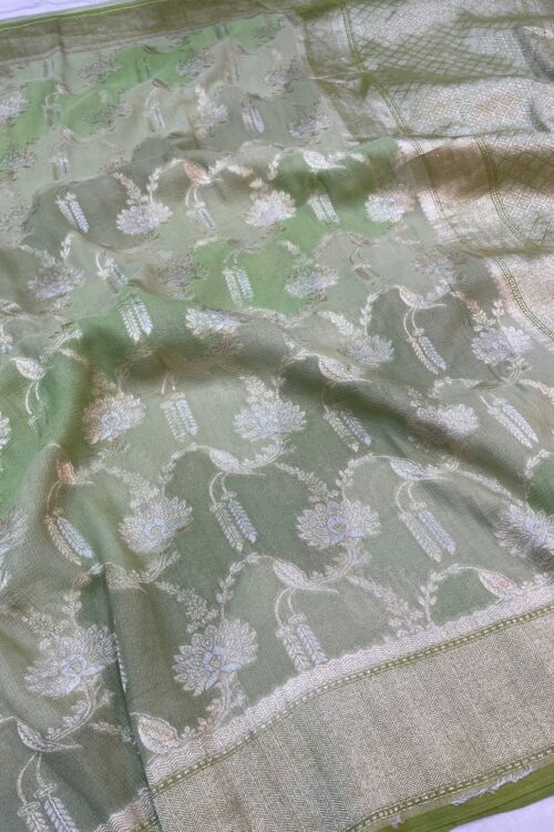 Pure Banarasi Handloom Pure Khaddi Tussar Georgette silk cutwork jangla rangkaat Saree