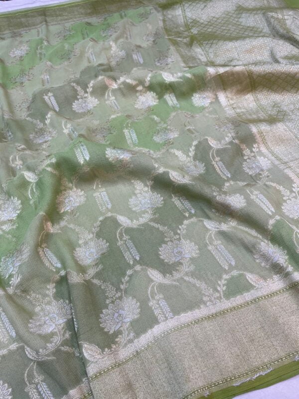 Pure Banarasi Handloom Pure Khaddi Tussar Georgette silk cutwork jangla rangkaat Saree