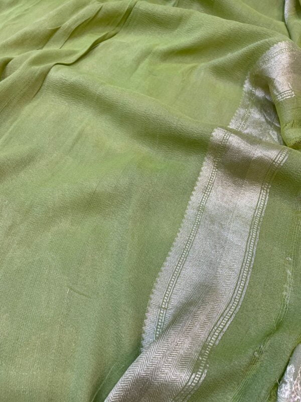 Pure Banarasi Handloom Pure Khaddi Tussar Georgette silk cutwork jangla rangkaat Saree - Image 3