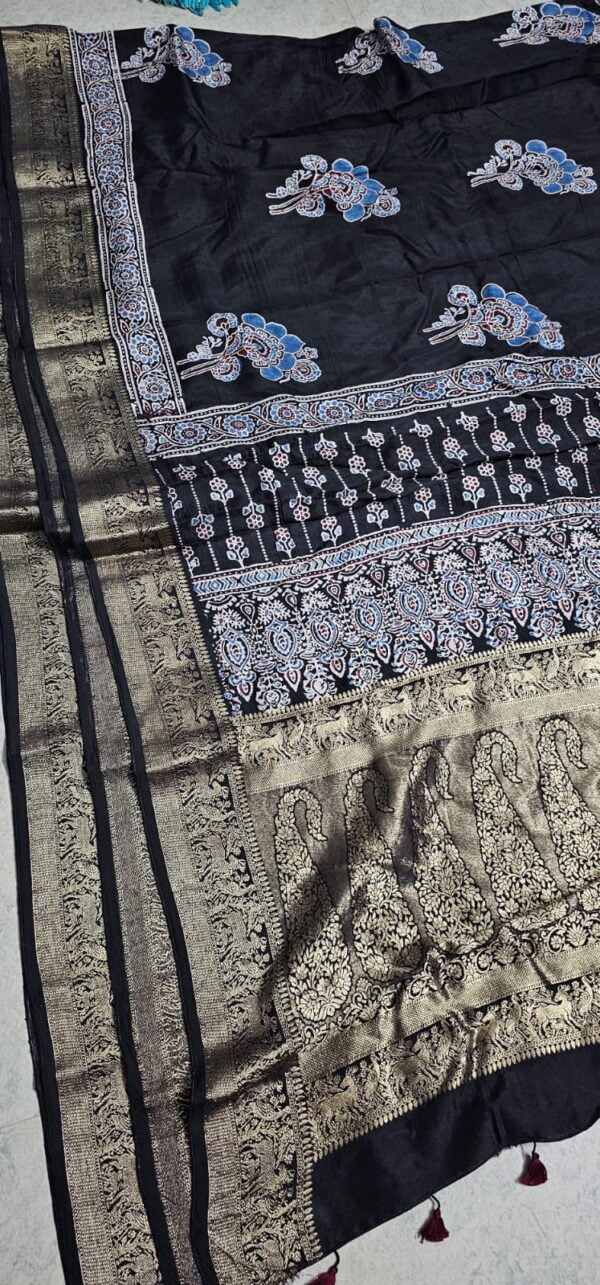 Ajrakh Modal Silk Sarees - Image 2