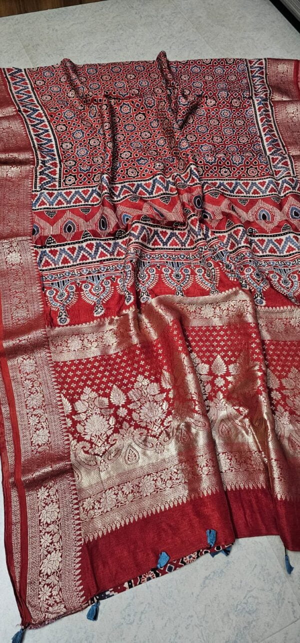 Ajrakh Modal Silk Sarees - Image 15