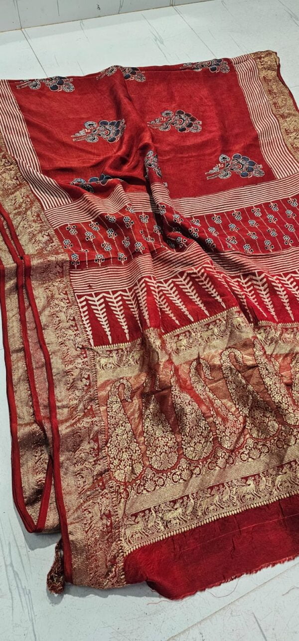 Ajrakh Modal Silk Sarees - Image 16