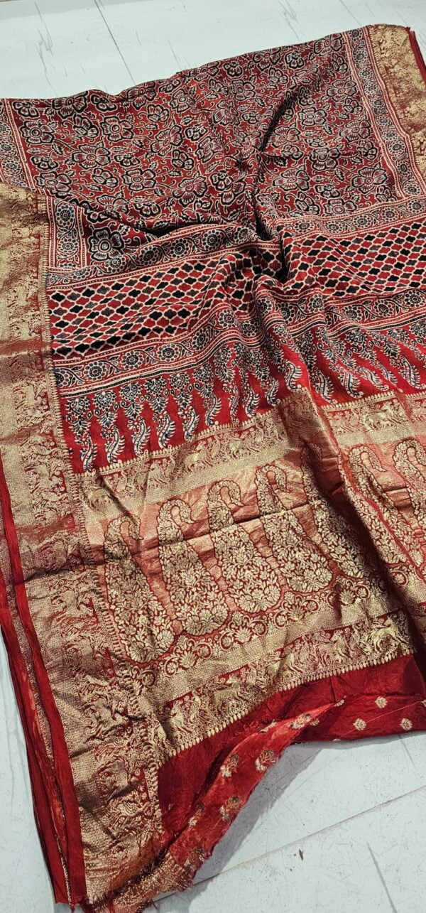 Ajrakh Modal Silk Sarees - Image 13