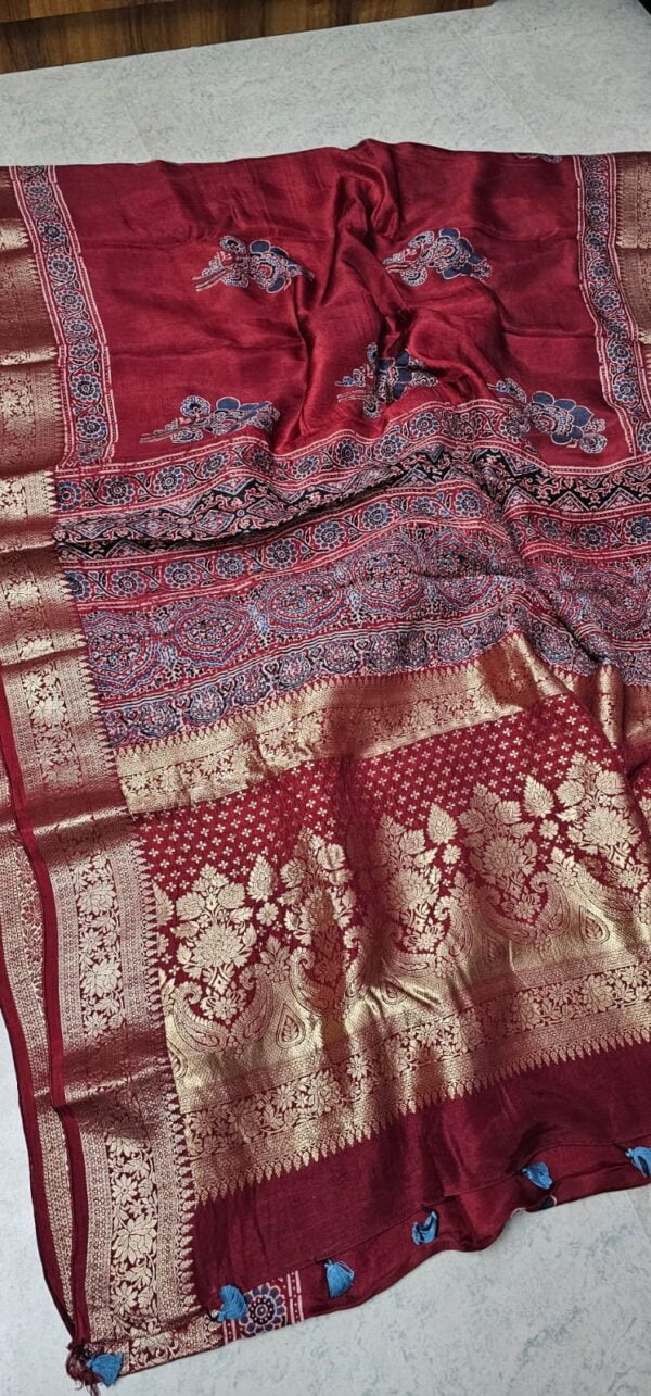 Ajrakh Modal Silk Sarees - Image 14