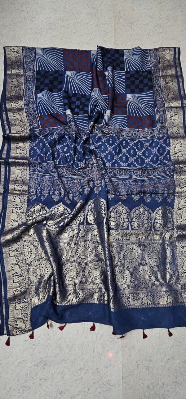 Ajrakh Modal Silk Sarees - Image 3