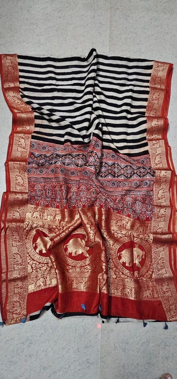 Ajrakh Modal Silk Sarees - Image 11