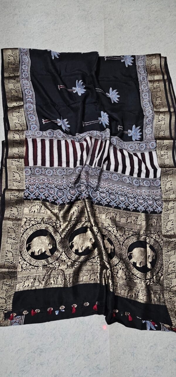 Ajrakh Modal Silk Sarees - Image 12