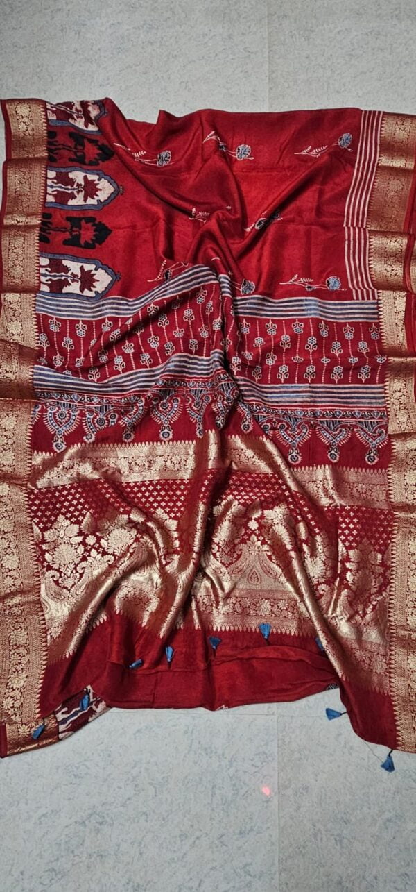Ajrakh Modal Silk Sarees - Image 10