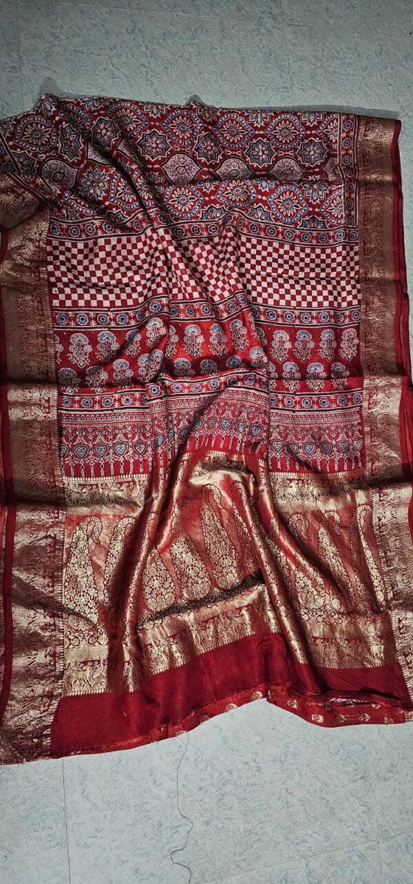 Ajrakh Modal Silk Sarees - Image 7