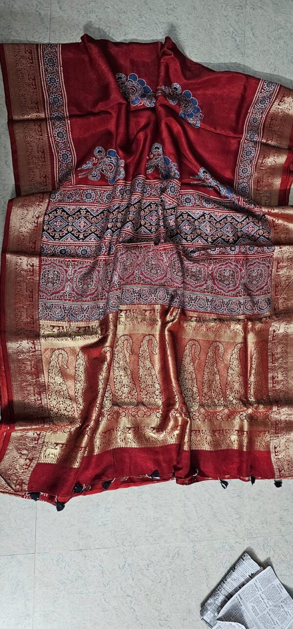 Ajrakh Modal Silk Sarees - Image 6