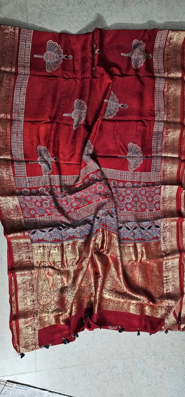 Ajrakh Modal Silk Sarees - Image 5