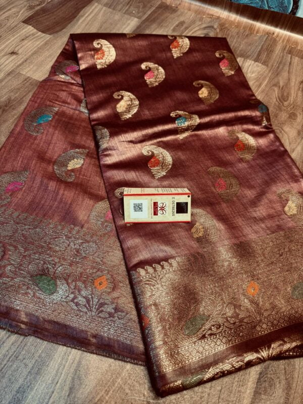 Banarasi Tussar Moonga Silk Saree with all over meenakari design - Image 5