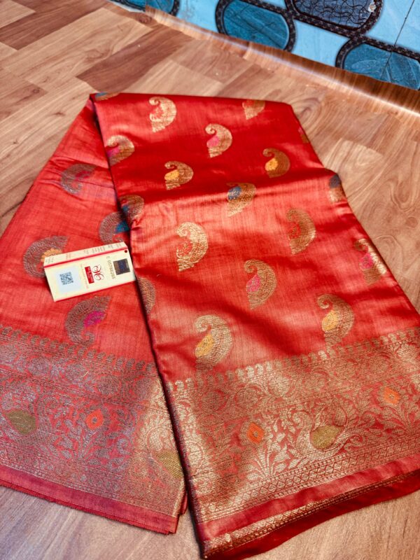 Banarasi Tussar Moonga Silk Saree with all over meenakari design - Image 2