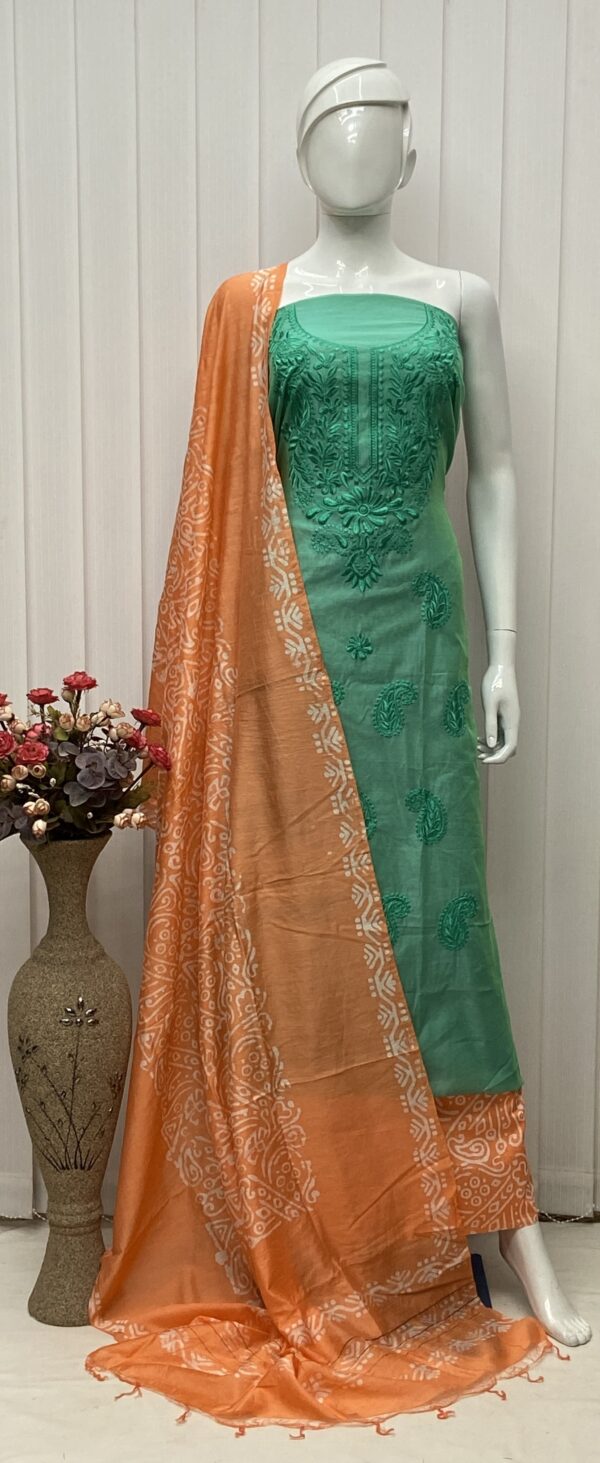 Batik Salwar Material With Lucknowi Embroidery - Image 3