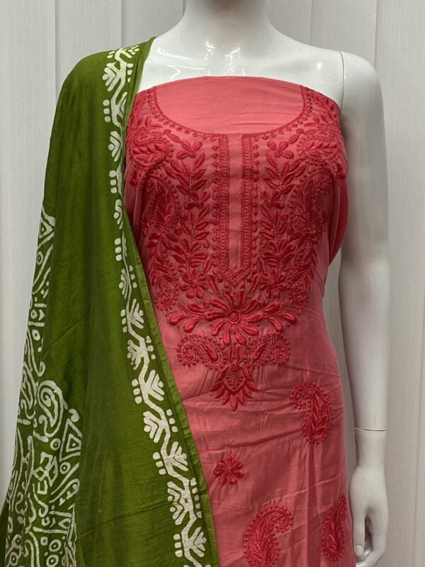 Batik Salwar Material With Lucknowi Embroidery - Image 4