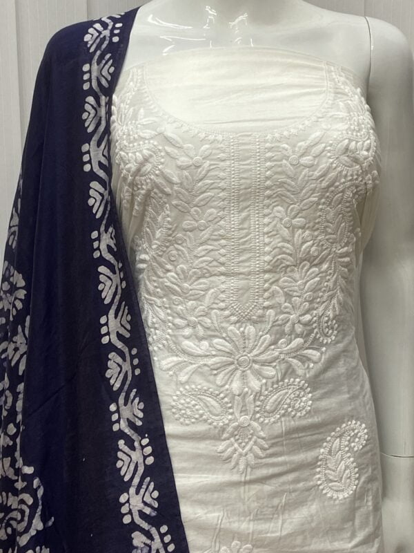 Batik Salwar Material With Lucknowi Embroidery - Image 6