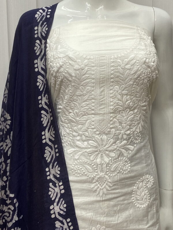 Batik Salwar Material With Lucknowi Embroidery - Image 6