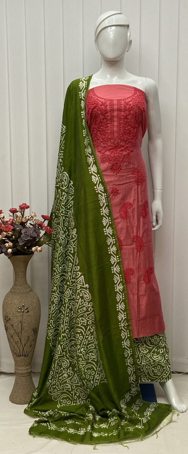 Batik Salwar Material With Lucknowi Embroidery - Image 5