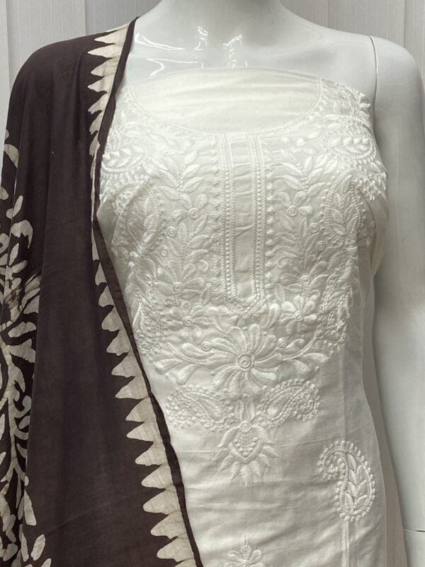 Batik Salwar Material With Lucknowi Embroidery - Image 8