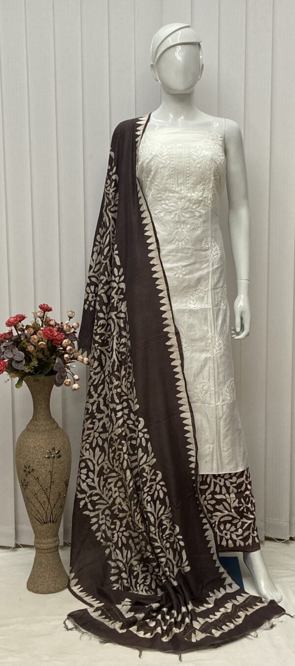 Batik Salwar Material With Lucknowi Embroidery - Image 9