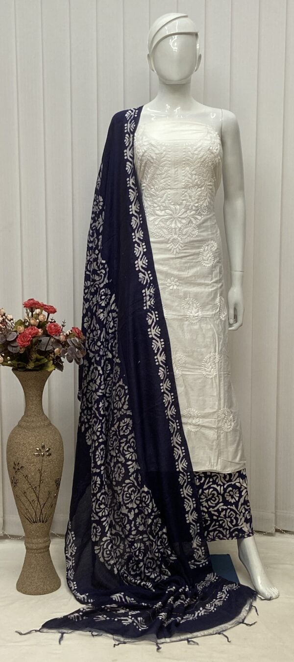 Batik Salwar Material With Lucknowi Embroidery - Image 7