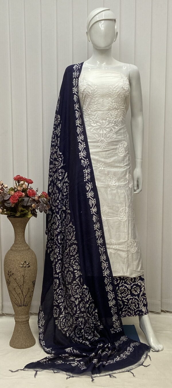 Batik Salwar Material With Lucknowi Embroidery - Image 7