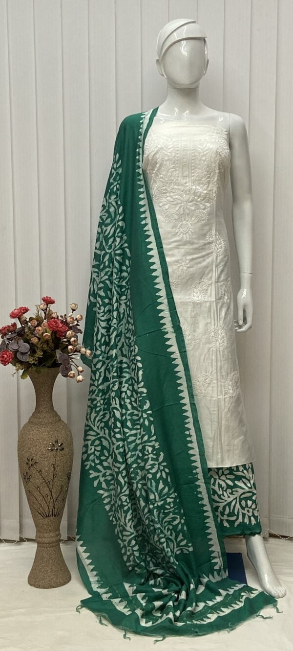 Batik Salwar Material With Lucknowi Embroidery - Image 11