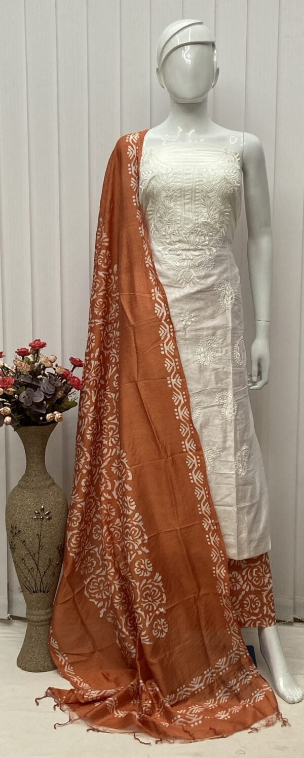 Batik Salwar Material With Lucknowi Embroidery - Image 13