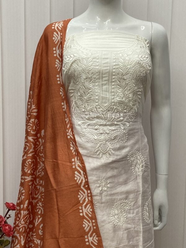 Batik Salwar Material With Lucknowi Embroidery - Image 12