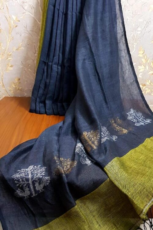 Pure Linen by Linen Handloom Saree Double Shade Combination