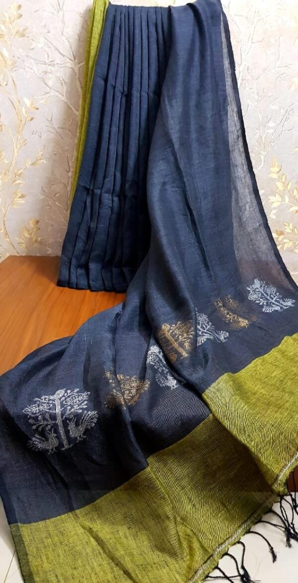 Pure Linen by Linen Handloom Saree Double Shade Combination