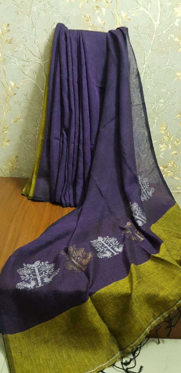 Pure Linen by Linen Handloom Saree Double Shade Combination - Image 3