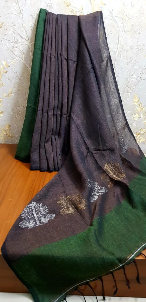 Pure Linen by Linen Handloom Saree Double Shade Combination - Image 2