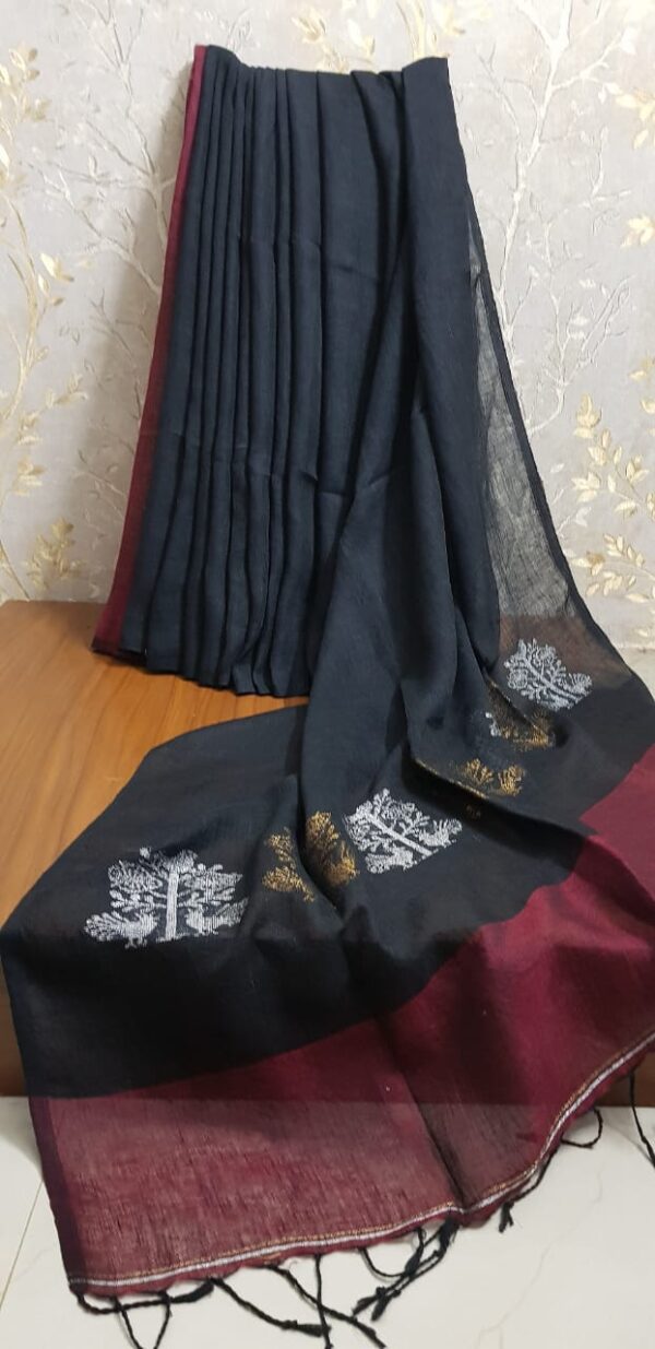 Pure Linen by Linen Handloom Saree Double Shade Combination - Image 4