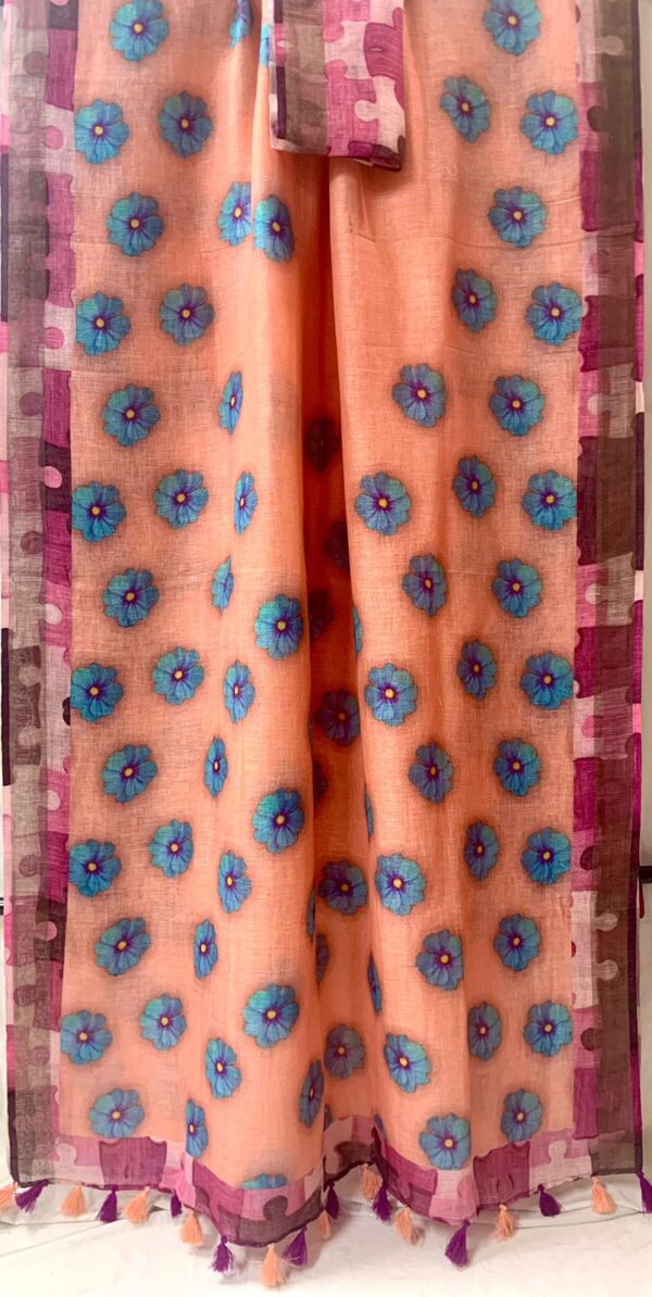 Pure Linen saree with digital print - Image 2