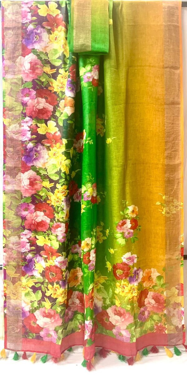 Pure Linen saree with digital print - Image 3