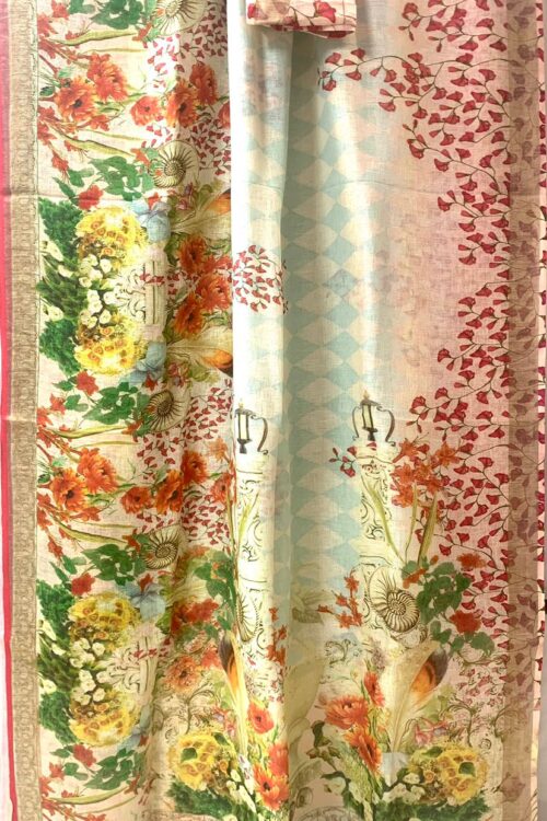 Pure Linen saree with digital print