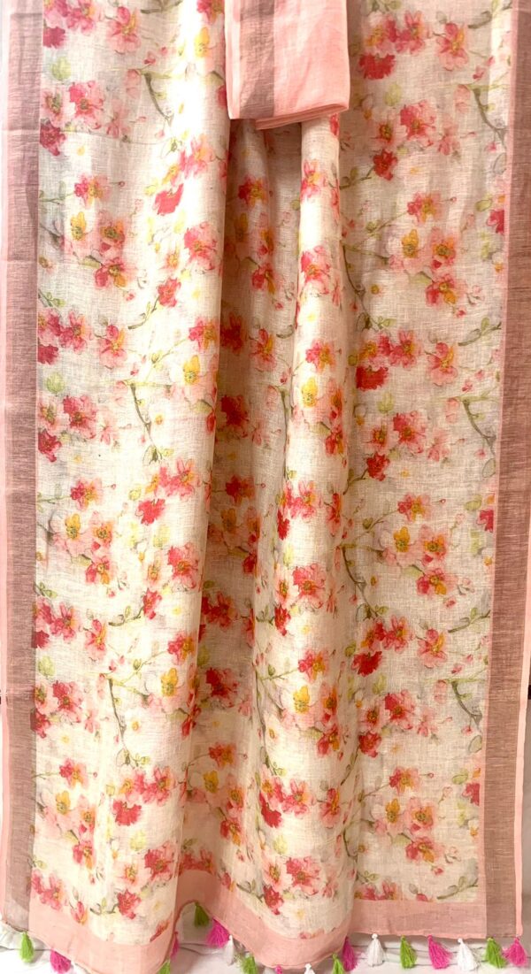 Pure Linen saree with digital print - Image 5