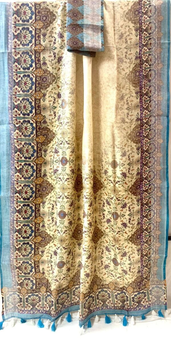 Pure Linen saree with digital print - Image 4