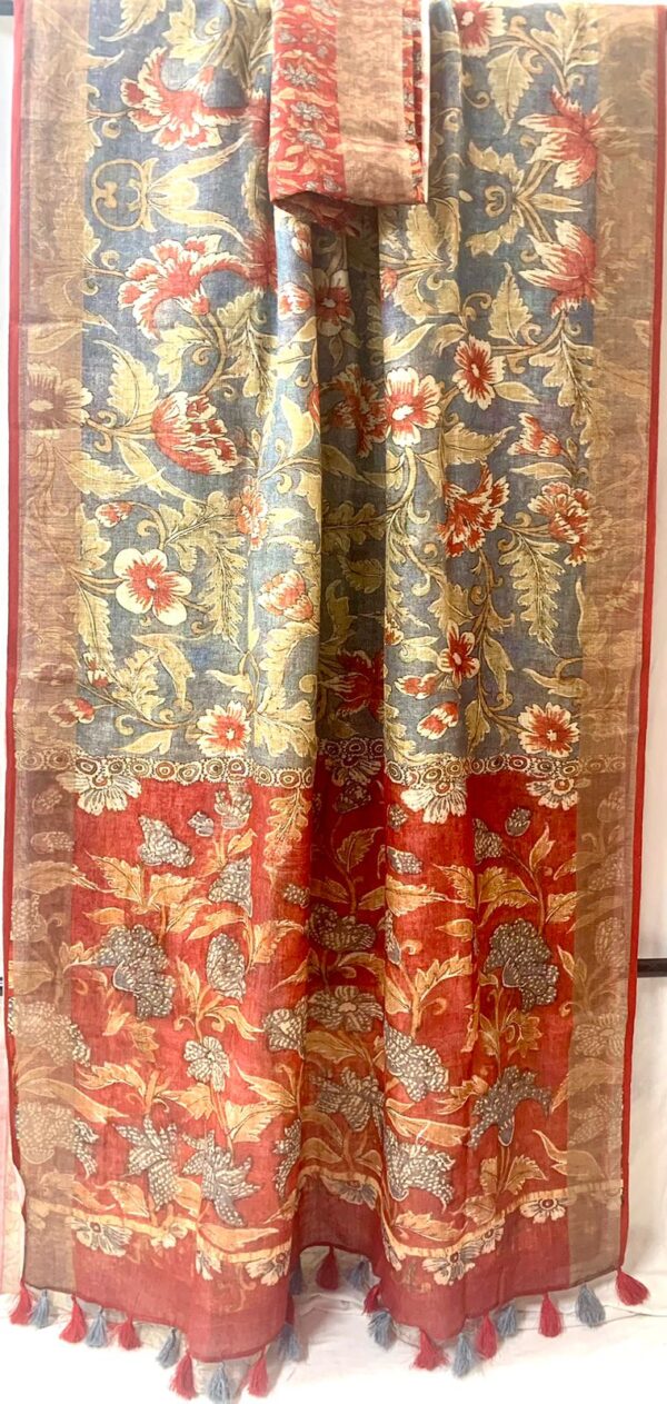 Pure Linen saree with digital print - Image 7