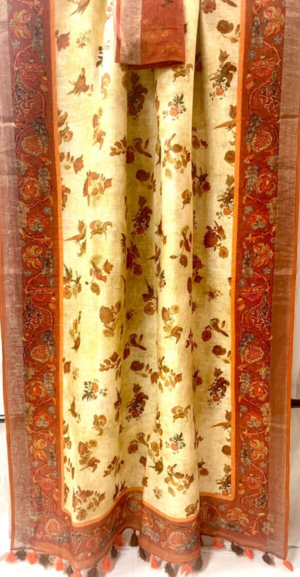Pure Linen saree with digital print - Image 13
