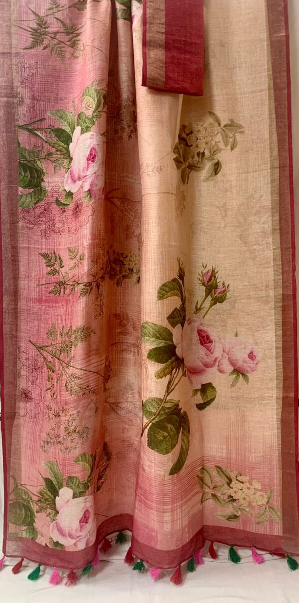 Pure Linen saree with digital print - Image 20