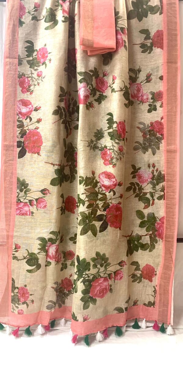 Pure Linen saree with digital print - Image 19