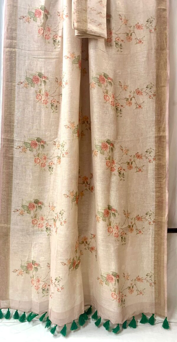 Pure Linen saree with digital print - Image 8