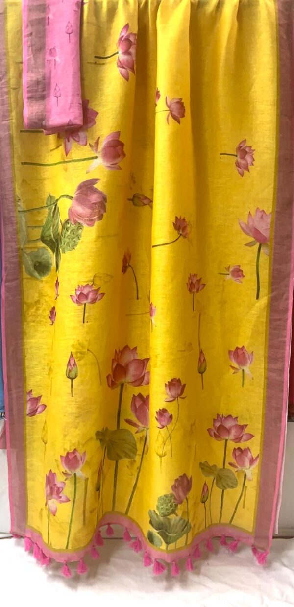 Pure Linen saree with digital print - Image 17