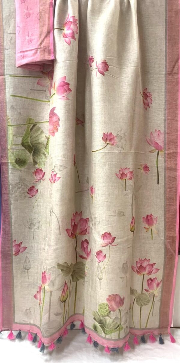 Pure Linen saree with digital print - Image 18