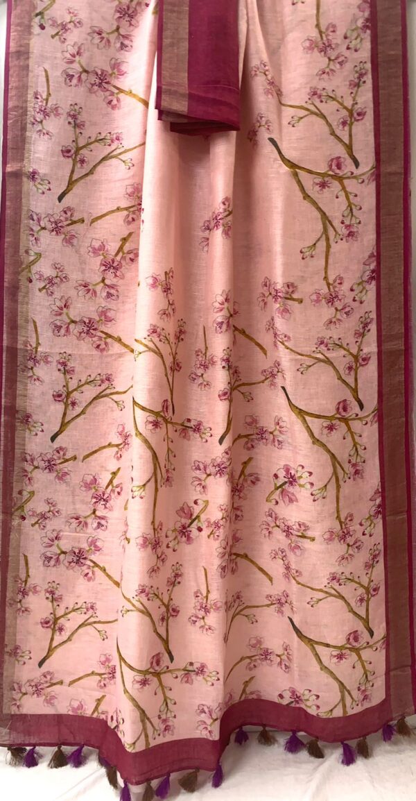Pure Linen saree with digital print - Image 15